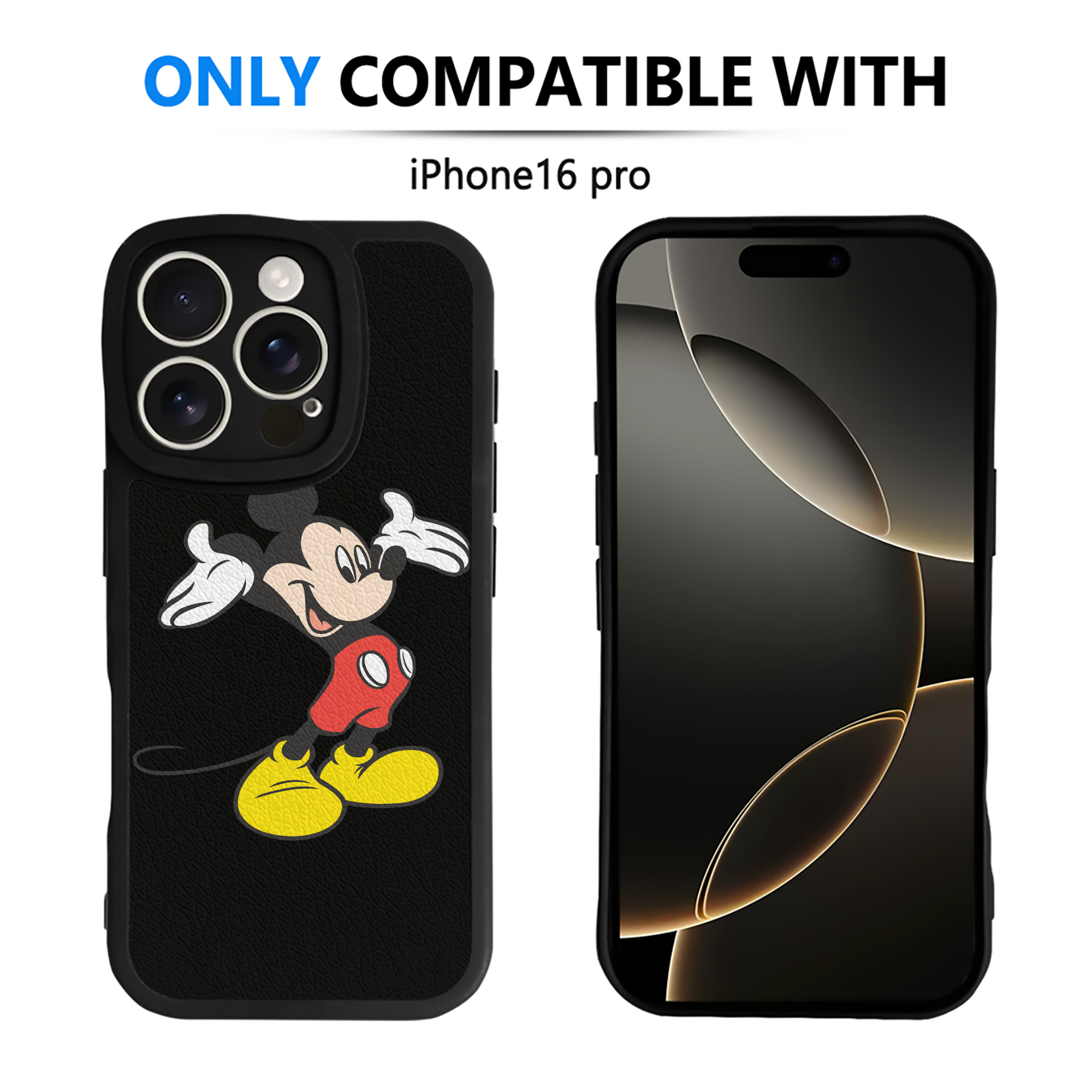 （画像用） ミッキーマウス Mickey Mouse 【iPhone 16シリーズ対応】シリコンスマホケース（レザー調） 材質：シリコン